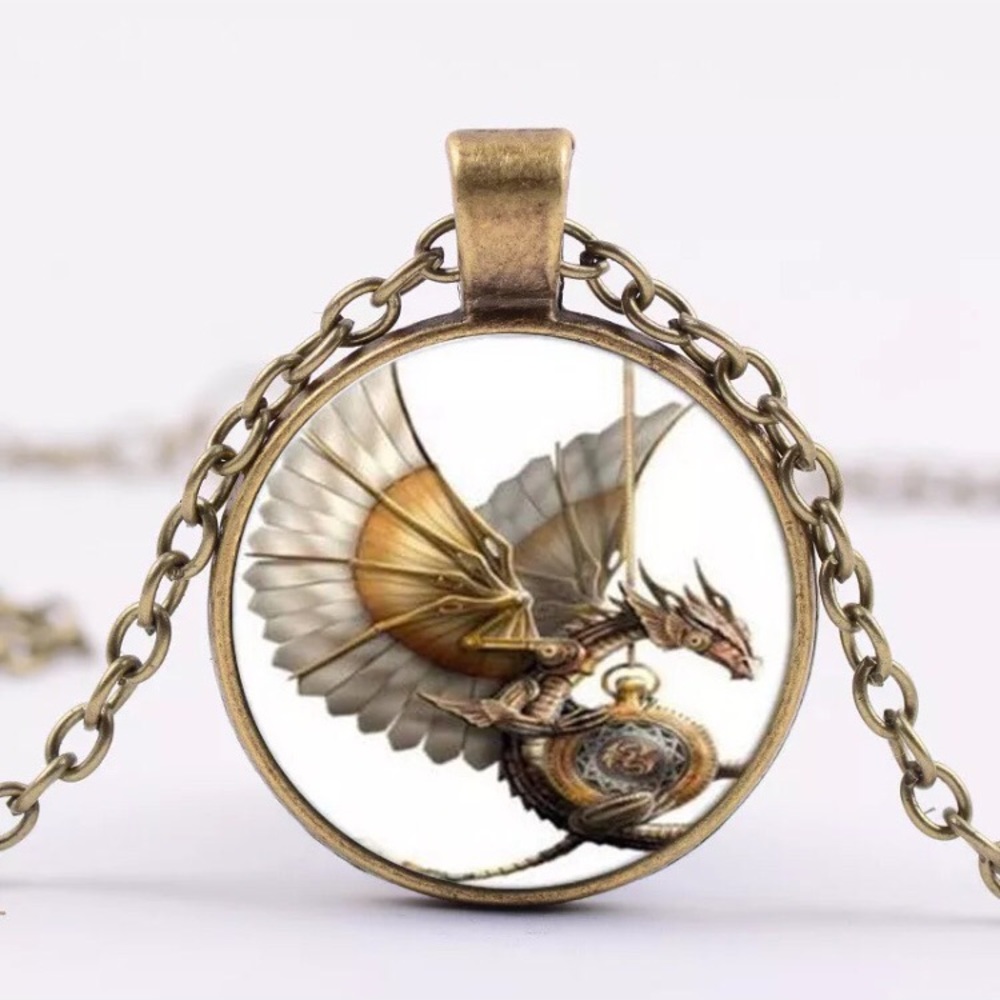 Steampunk Dragon Cabochon Necklace